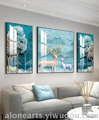 現(xiàn)代簡約北歐客廳晶瓷鑲鉆裝飾畫掛畫沙發(fā)背景墻裝飾三聯(lián)畫壁畫