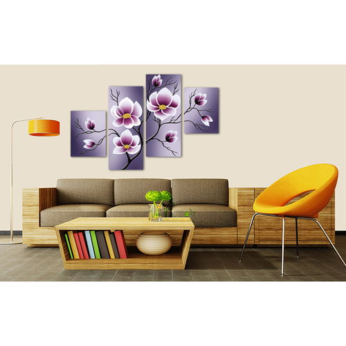 現(xiàn)代裝飾畫無(wú)框畫不規(guī)則組合四聯(lián)抽象花卉臥室壁畫沙發(fā)背景墻畫