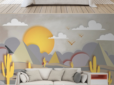 幾何童話 北歐現(xiàn)代簡約風(fēng)格兒童房與電視背景墻的個性壁畫設(shè)計